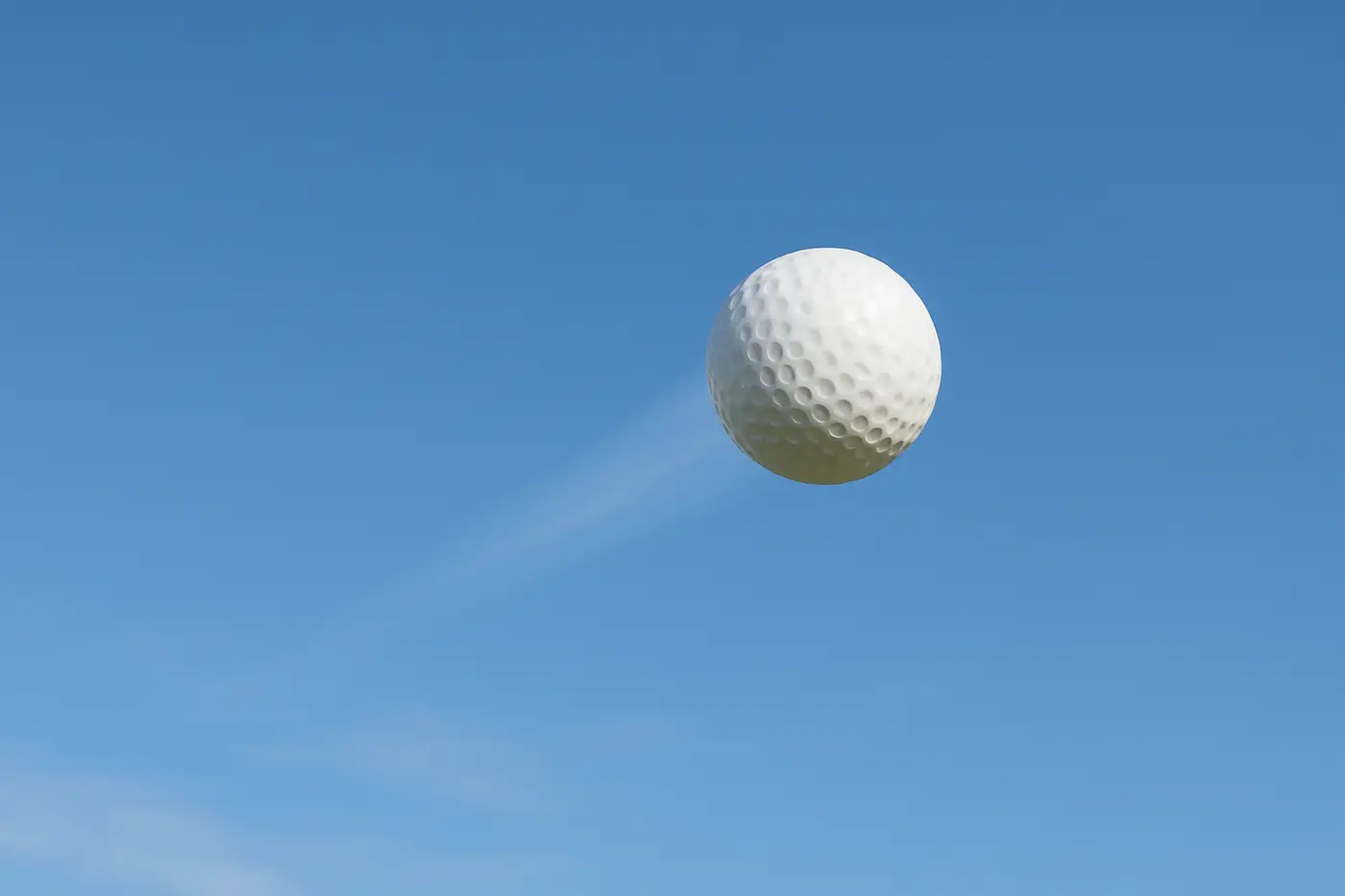 Illustration of a plain golf ball launching at an angle against a sky