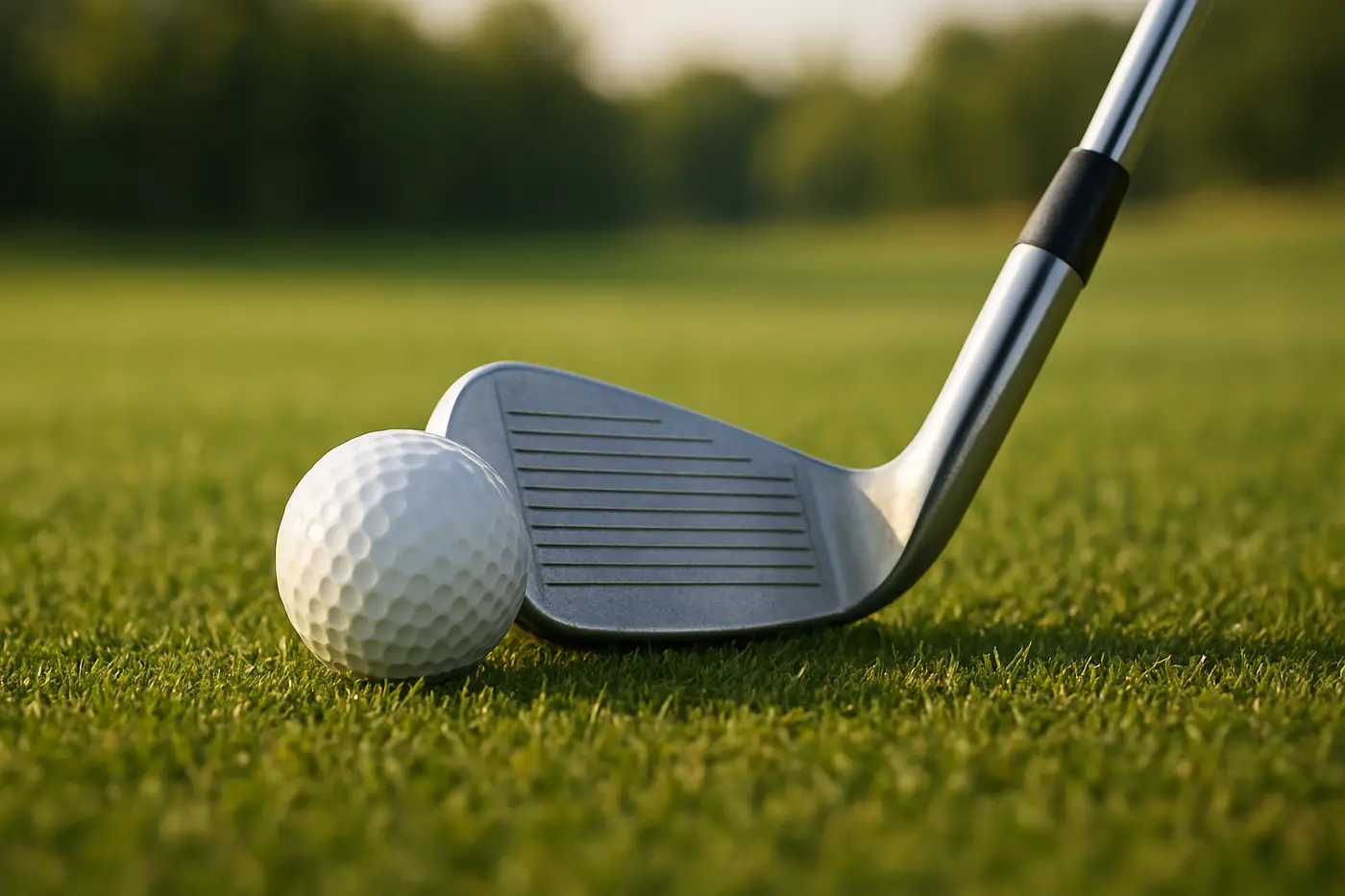 Illustration of a golf club head meeting a golf ball on a fairway